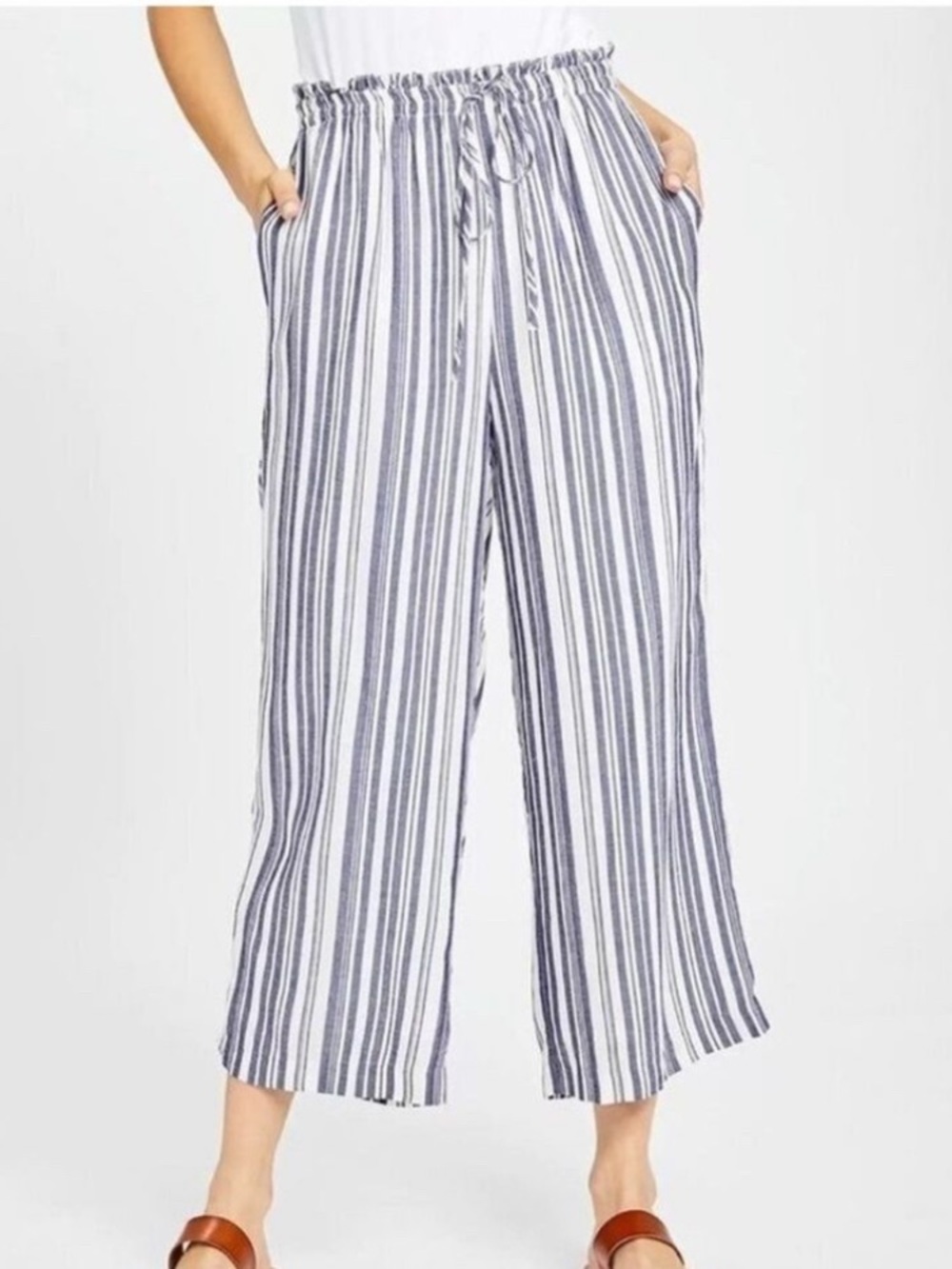 Gentle Fawn Striped Wide-Leg Drawstring Pants - White & Blue